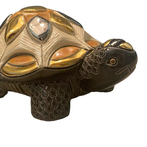 RARE De Rosa Rinconada Tortoise Ceramic Turtle Figurine Handmade Uruguay Gold 4” - Picture 7 of 9